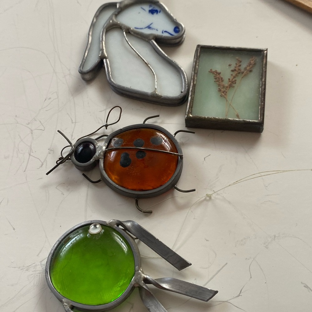 Stained Glass Animal Charms Set - White, Orange, Green